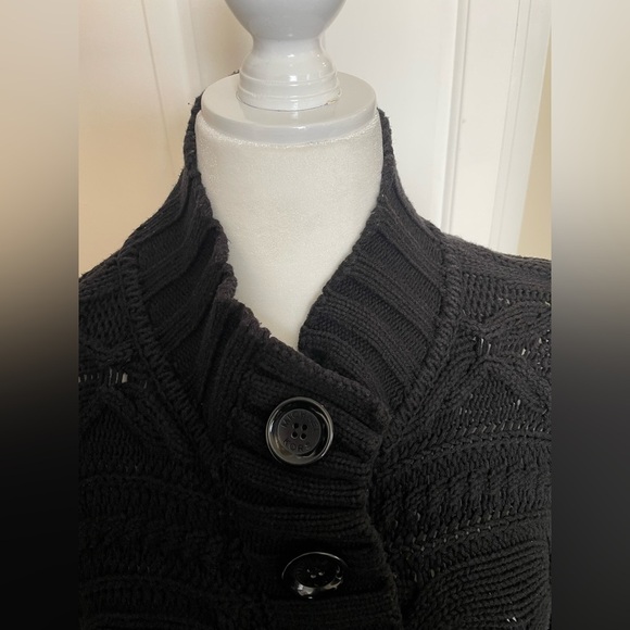 Michael Kors Chunky Cable Knit Black Sweater Size XL Short Sleeve Button/Snap - Picture 3 of 10